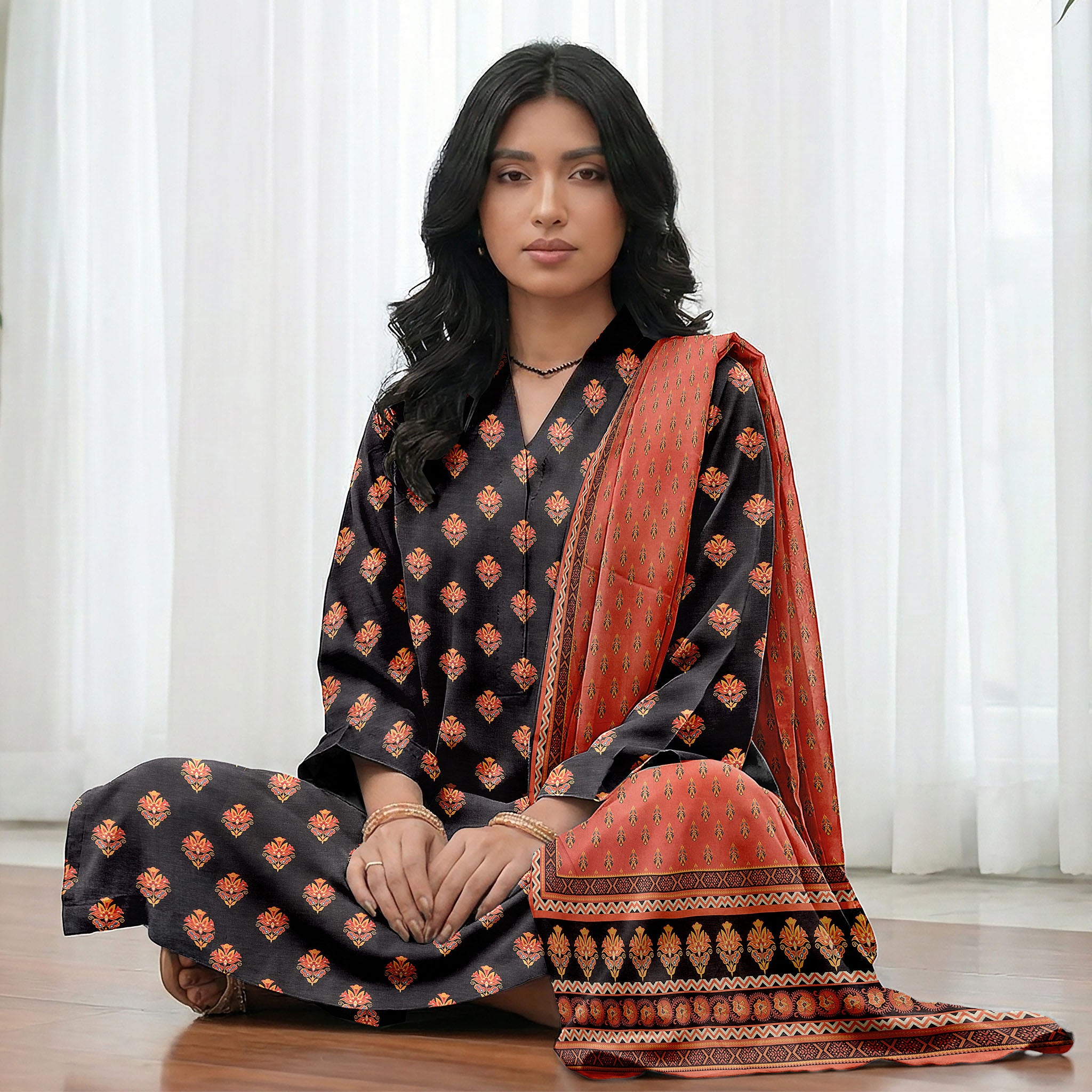luxury print slub lawn shirt with lawn dupatta