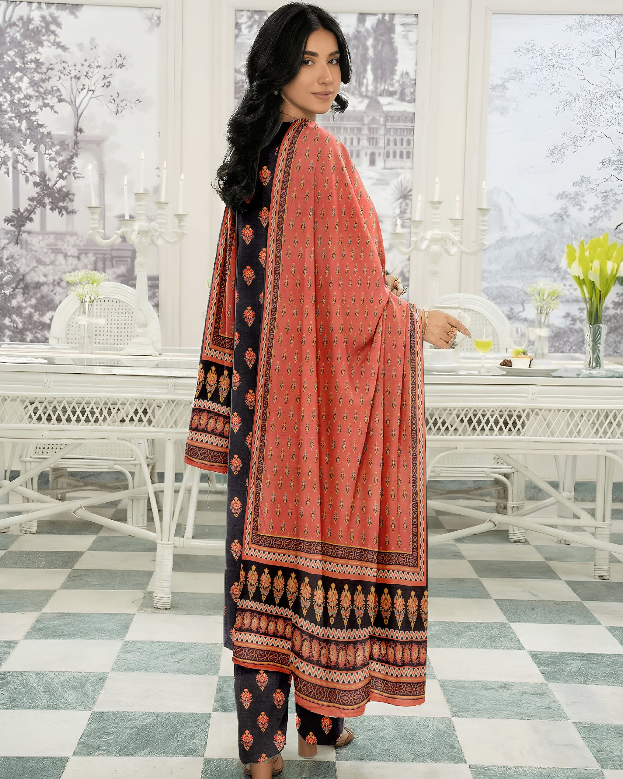 luxury print slub lawn shirt with lawn dupatta