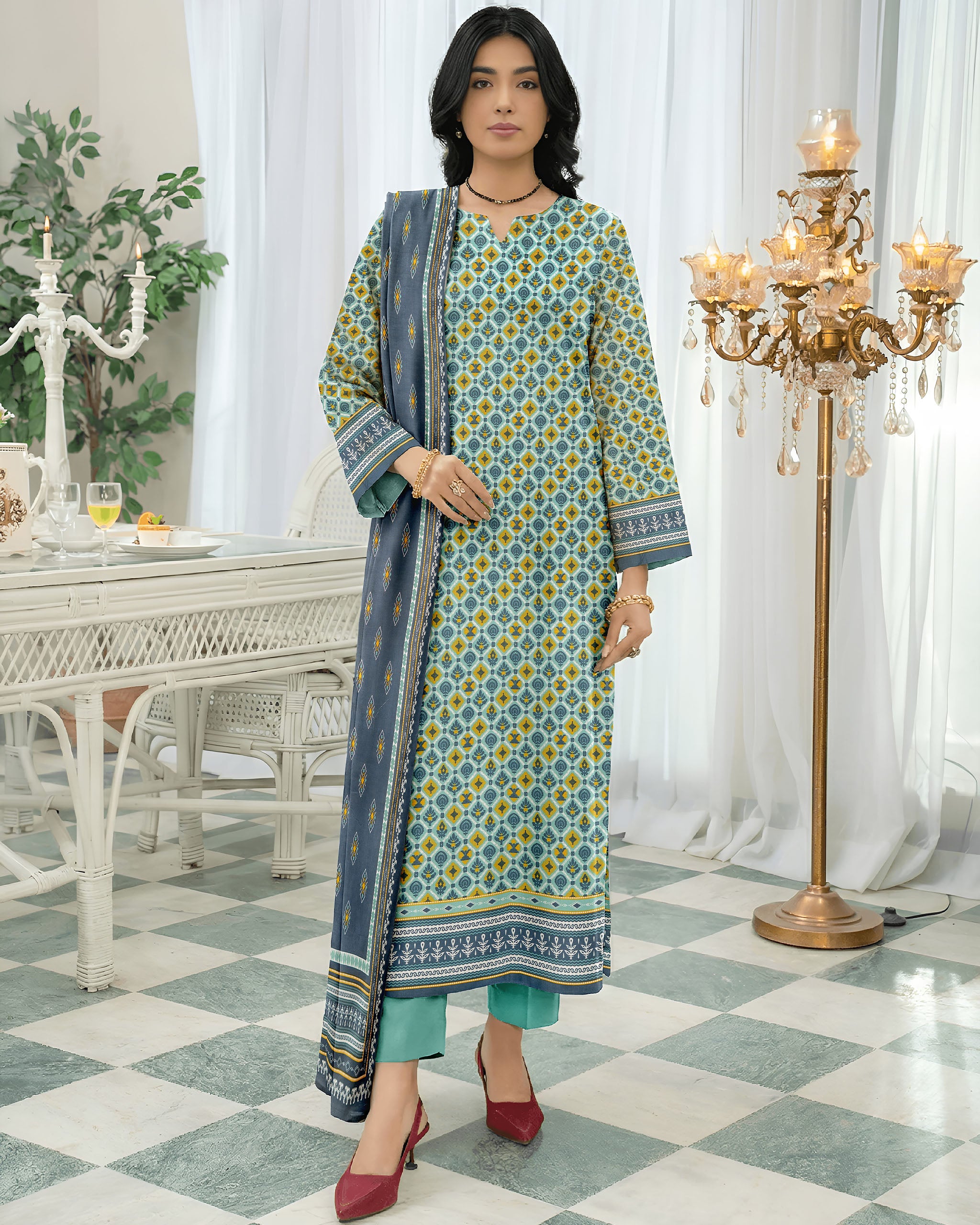 Printed Lawn Shirt & Lawn Dupatta With Dyed Trouser