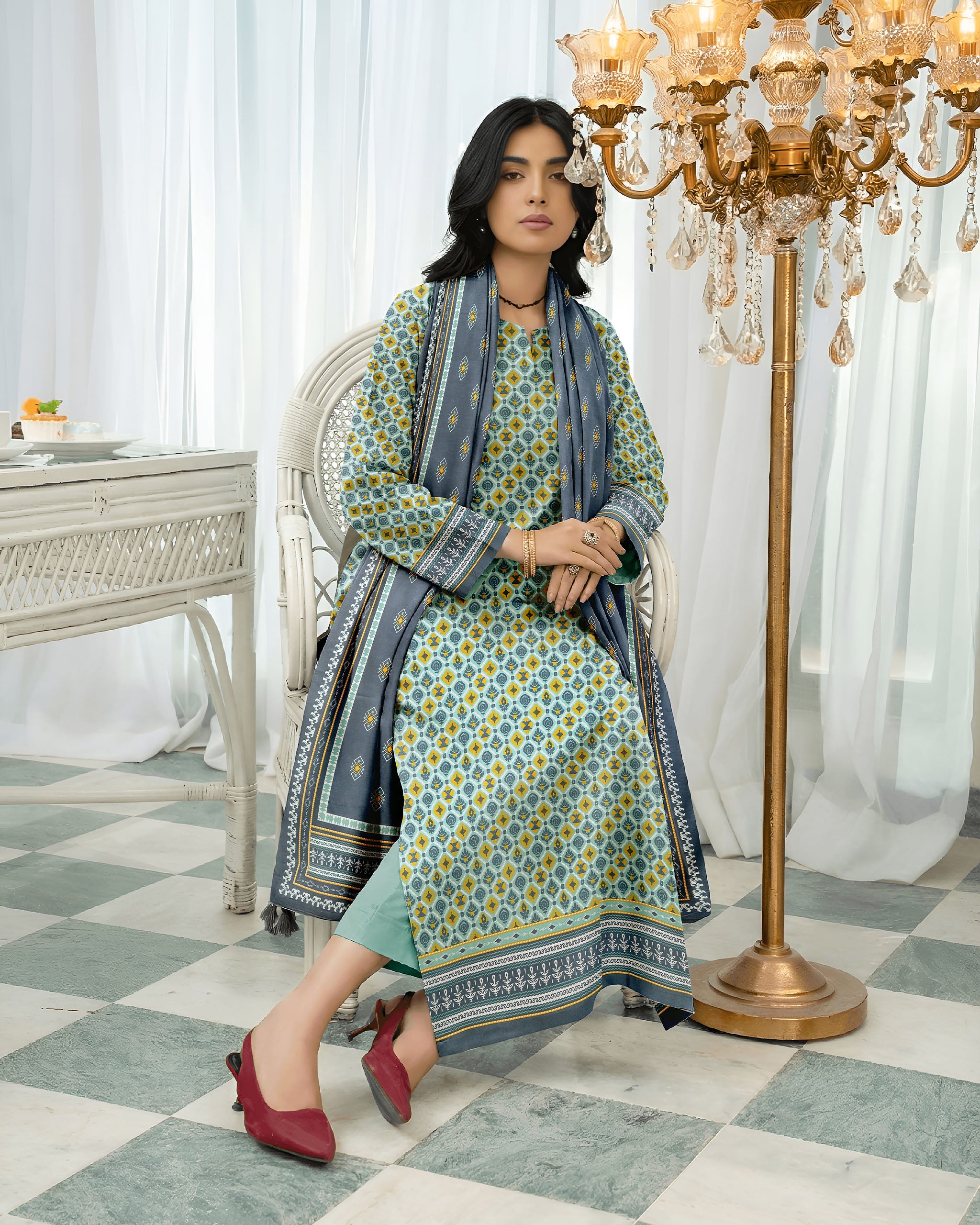 Printed Lawn Shirt & Lawn Dupatta With Dyed Trouser